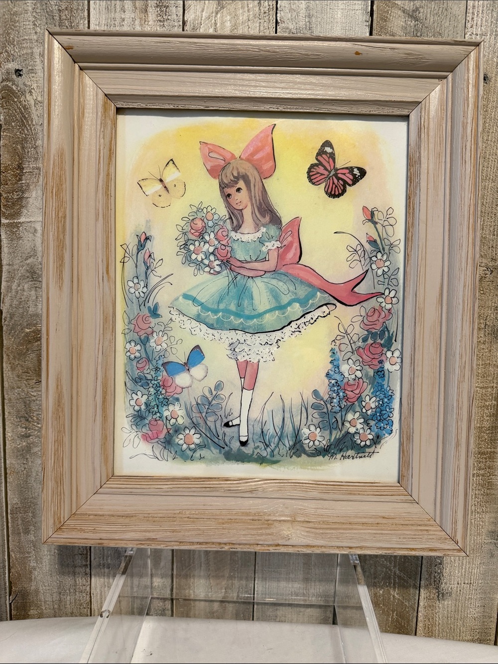 Vintage 70’s Maggie Hartnett Little Girl With Flowers Framed Print